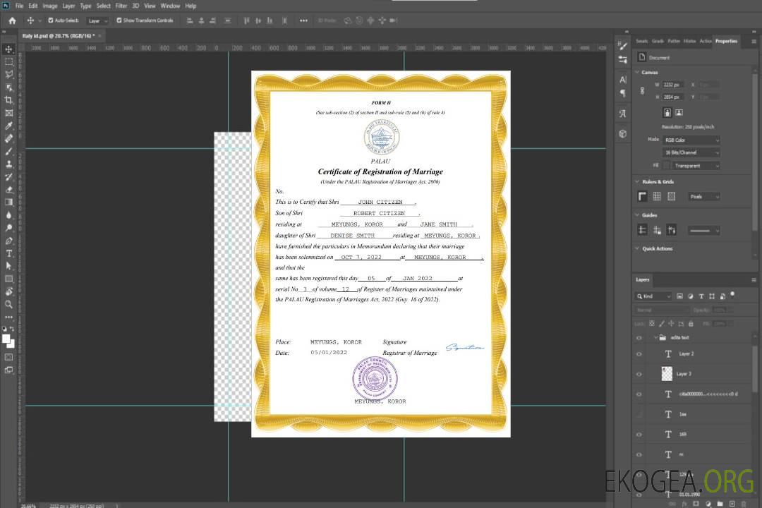 Modèle Word et PDF de certificat de mariage aux Palaos template Modèle Word et PDF de certificat de mariage aux Palaos template
